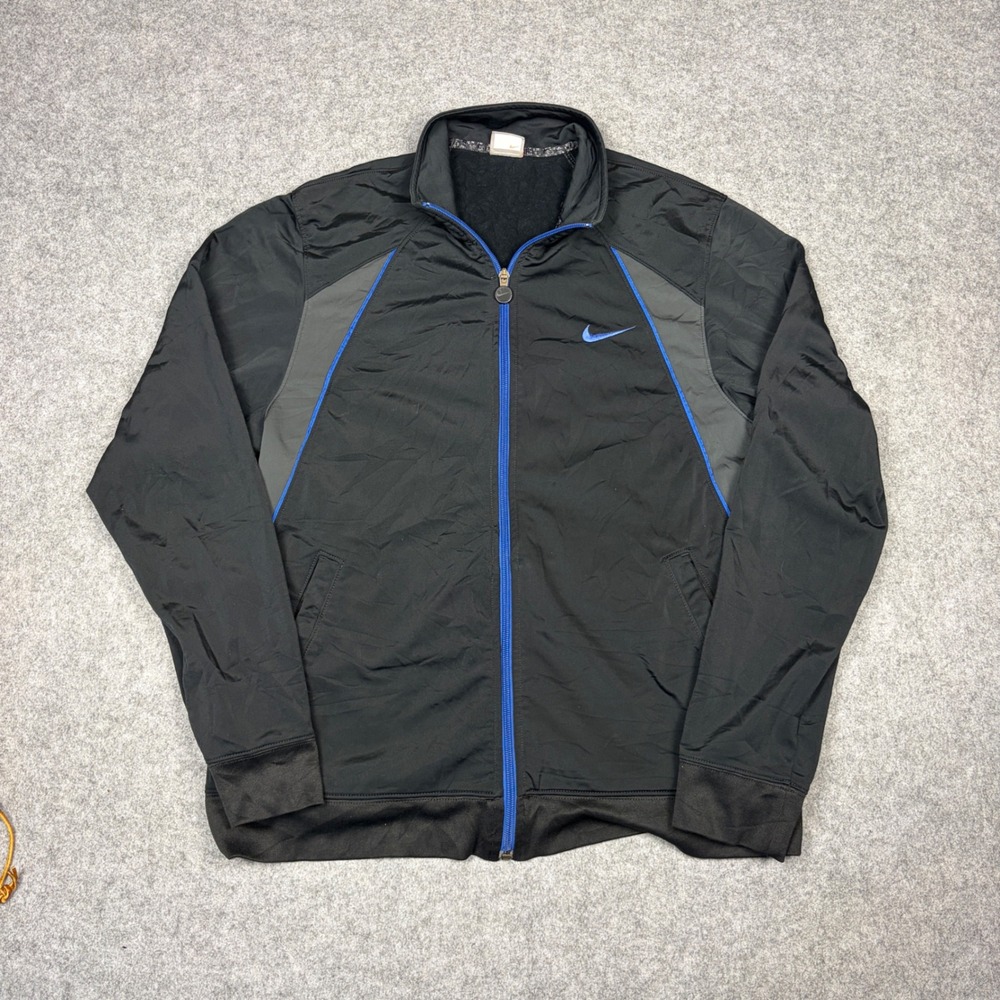 Nike Mens Track Jacket Black Grey Blue Full Zip Mock Neck Swoosh Medium